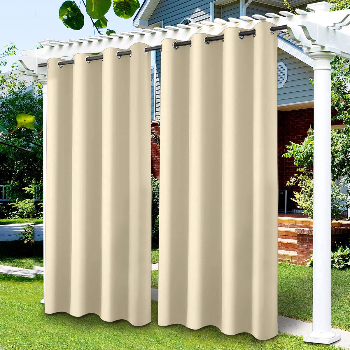 SnelShoppen - Outdoor Patio Gordijn 1 Paneel Verduistering Waterdicht Thermisch Geïsoleerd Buiten Tuin Gordijn Roomwit 52.1*94 Inch voor Veranda, Perg