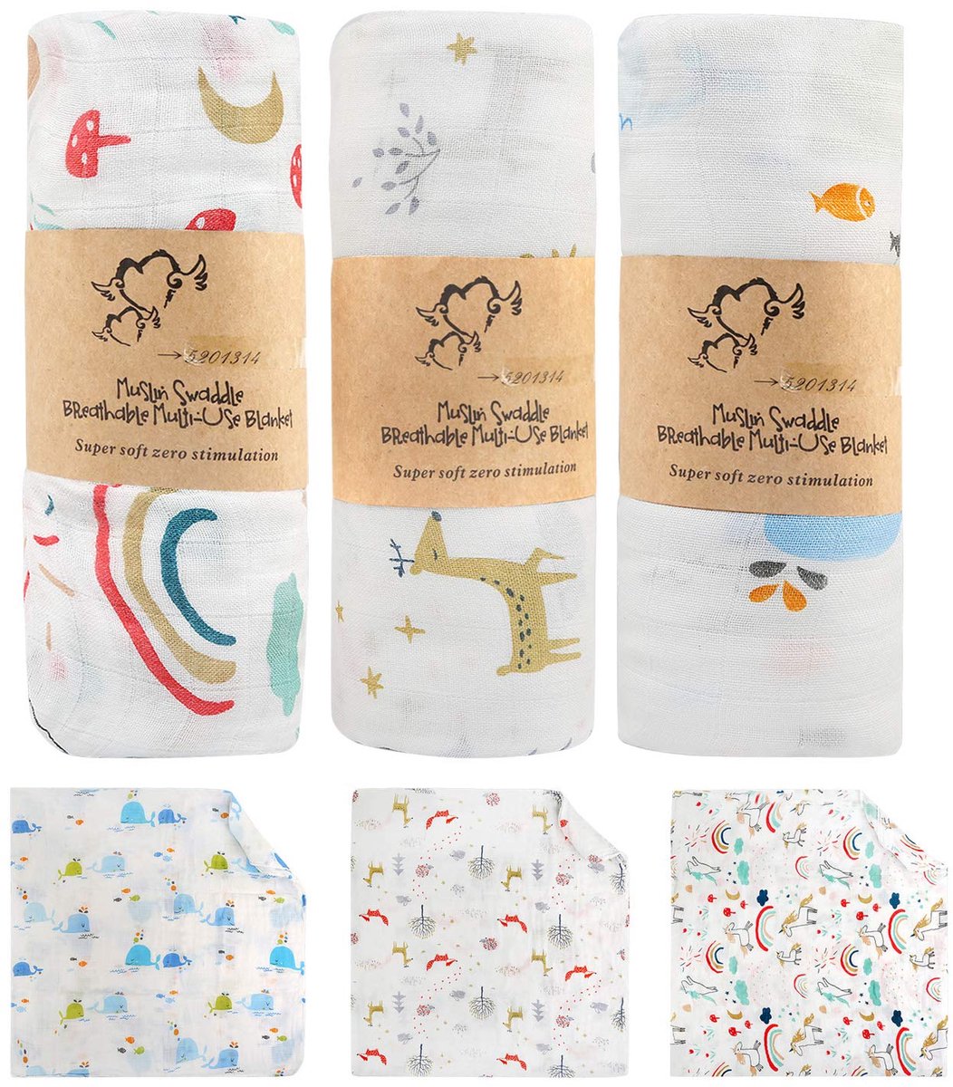 SnelShoppen - BelleStyle Inbakerdoek voor Baby's 0-3 Maanden, Zachte Bamboe Katoen Mousseline, 120x120 cm, Wikkeldoek, Babydeken, Babyshower Cadeau