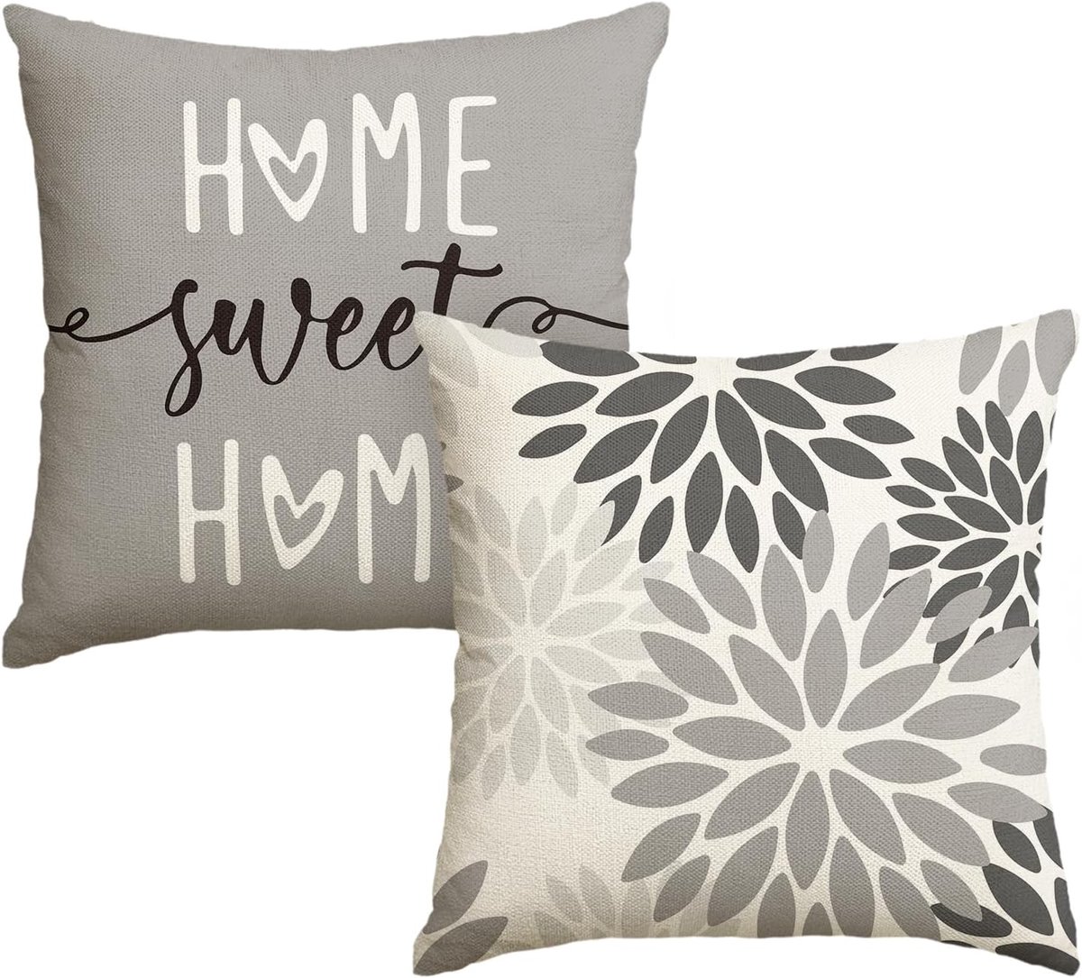 SnelShoppen - Set van 2 Decoratieve Kussenslopen Dahlia Bloemen 45 x 45 cm voor Bank Woonkamer Buiten Tuin Feest Kamperen