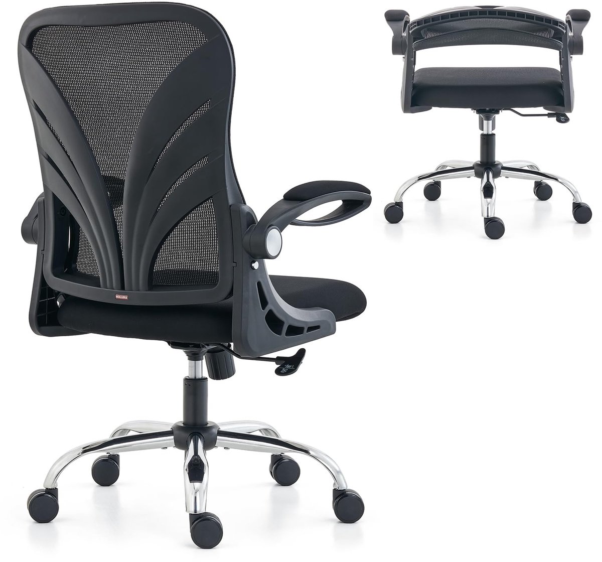 SnelShoppen - Ergonomische Bureaustoel met Opvouwbare Rugleuning, Comfortabele Computerstoel met Verbreden Zitting 52 cm, Opklapbare Armleningen, Mesh