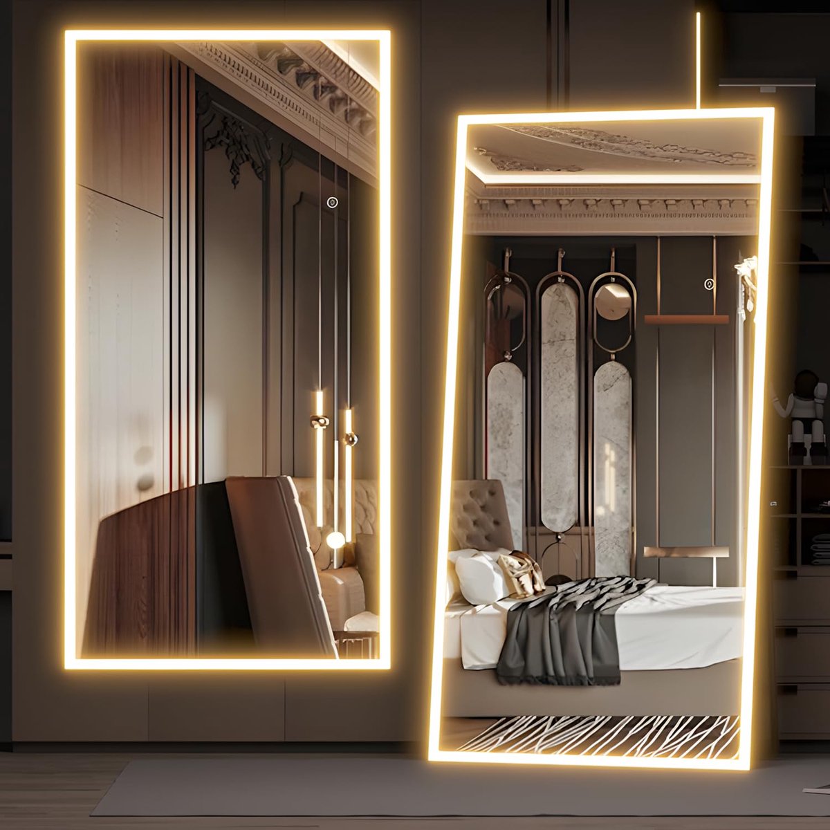 SnelShoppen - Full body spiegel met verlichting 180 x 80 cm, dimbare LED vloerspiegel, wandmontage, 3-kleurige verlichting voor elke gelegenheid