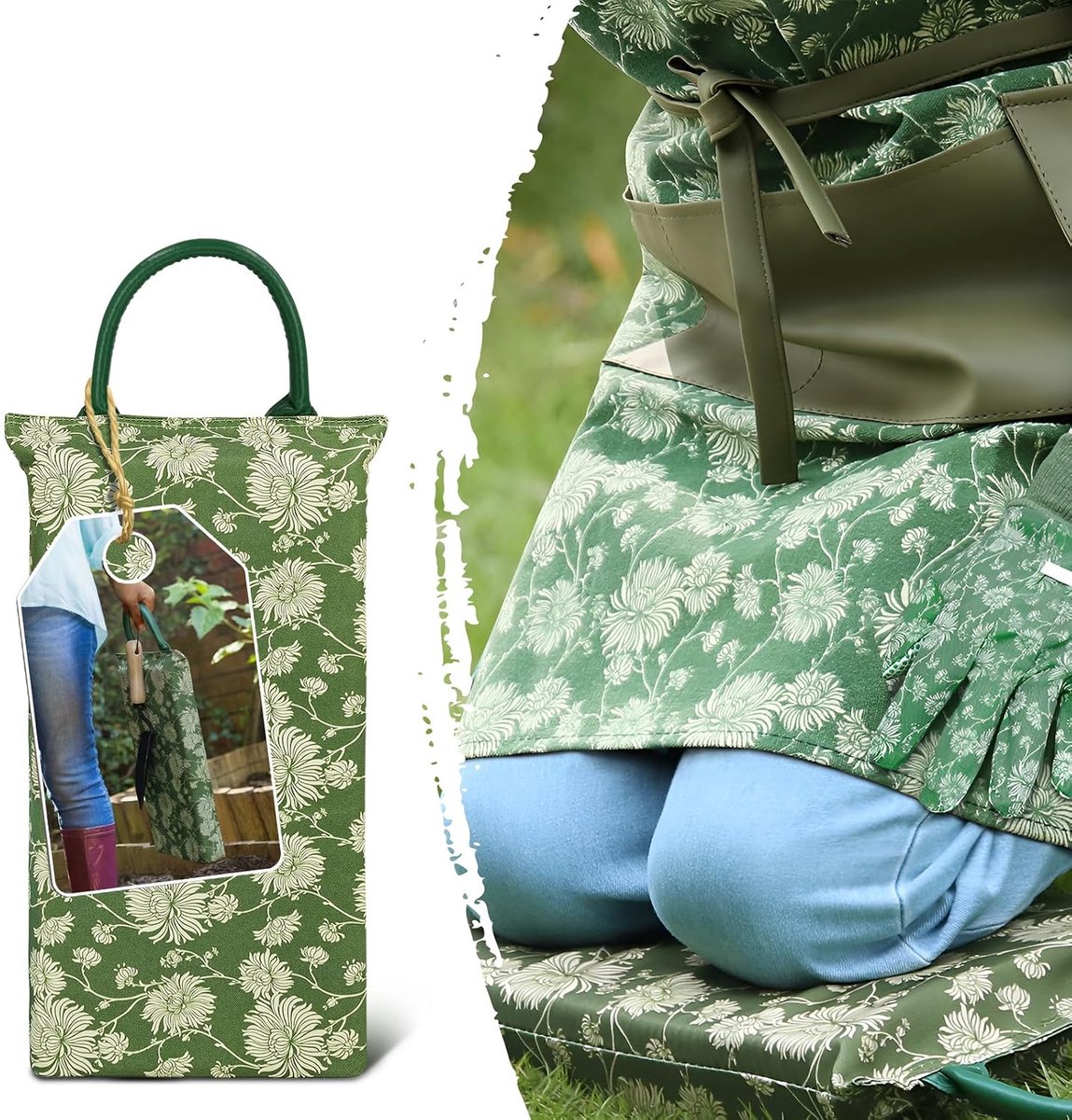 SnelShoppen - Colwelt Tuinkniekussenset - Elegante Tuinkussens met Patroon - Extra Dikke Knieliggende Kussens - Tuinschort met Zakken - Tuincadeaus vo