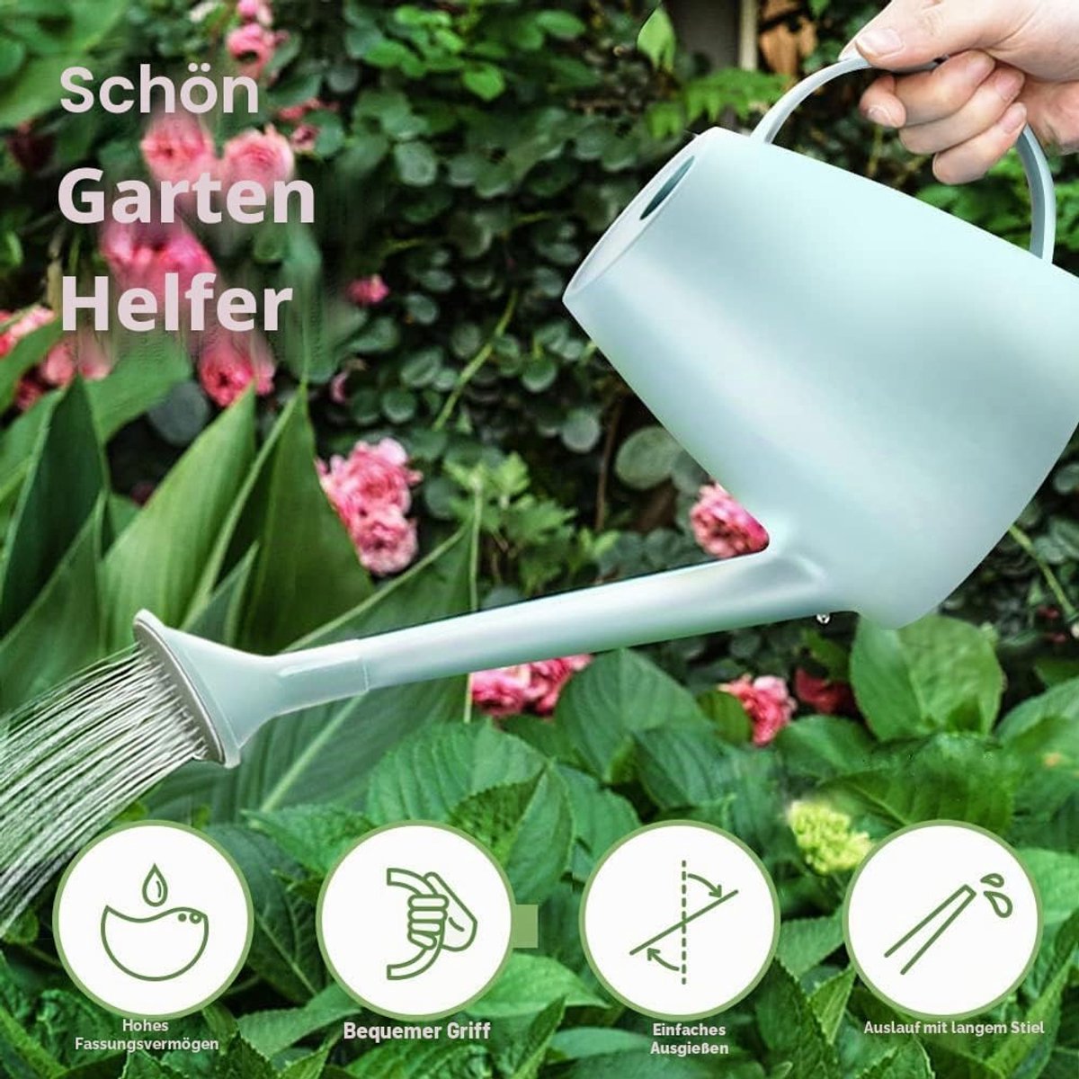 SnelShoppen - Plastic Watering Can - Lichte Waterkan voor Binnen en Buiten - 1,8 Liter - Schattige Roze Gieter met Douchkop - Tuin, Planten, Bloemen,