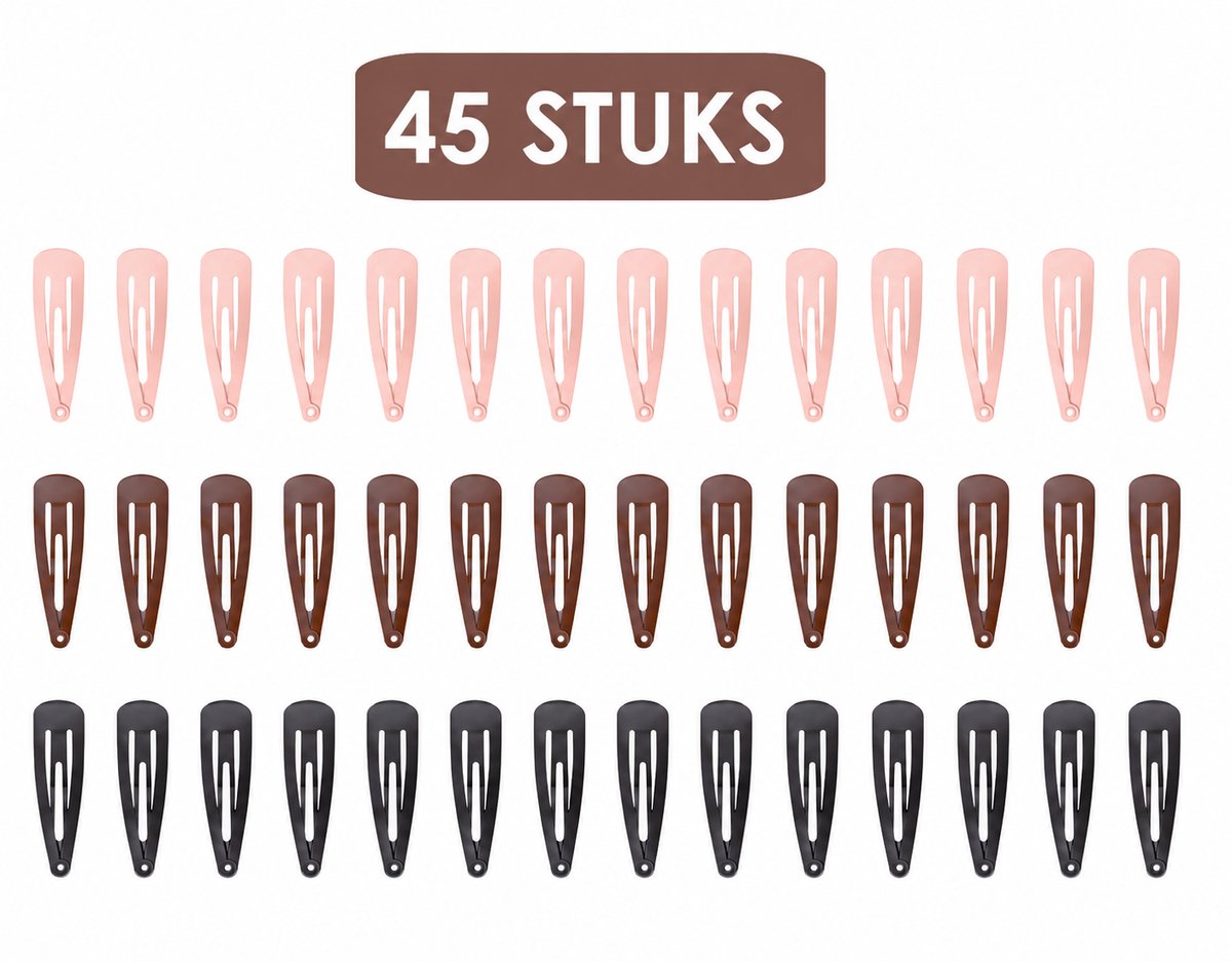 Meisjes en Dames Haarspeldjes - Haarclipjes - Haarknipjes - Klikklak Haarspeldjes - 45 Stuks - 6 cm - Roze Bruin Zwart