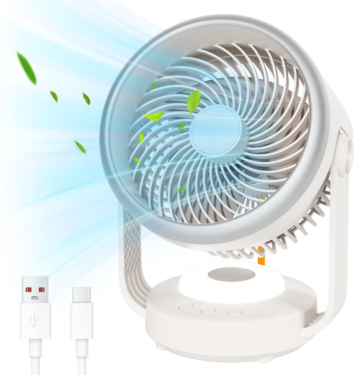 SnelShoppen - GuKKK Tafelventilator Draagbaar Stil 5400 mAh Circulatieventilator 70 Graden Oscillatie 4 Snelheden Klein Voor Kantoor Thuis Camping