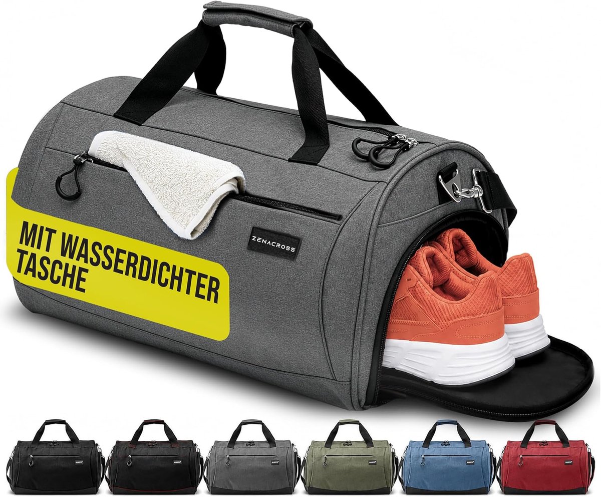 SnelShoppen - Sporttas en Reiszak voor Dames en Heren met Vochtvak en Schoenenvak - Ideale Sporttas voor Sport, Reizen, Gym, Sauna, 50L, Zwart