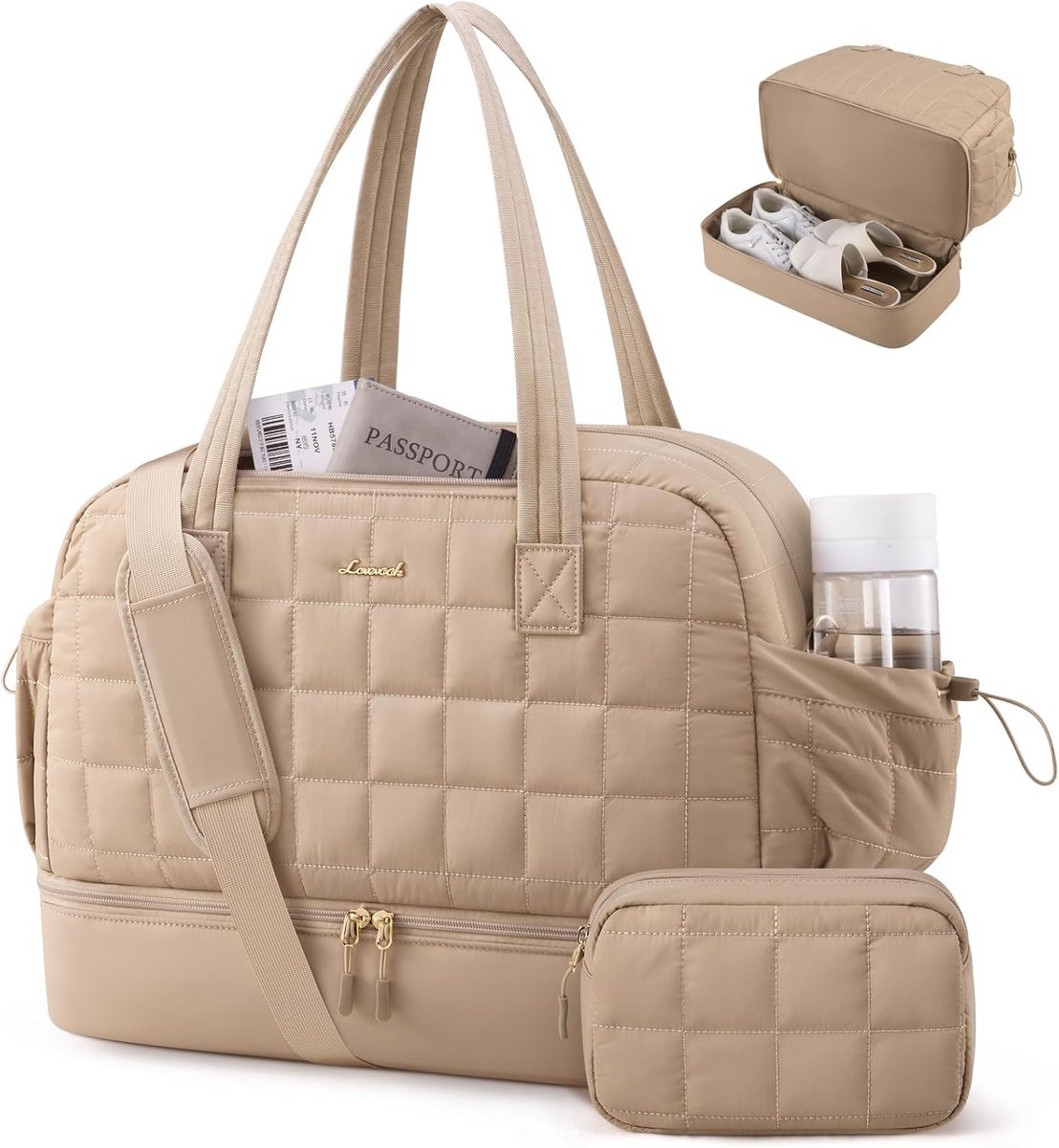 SnelShoppen - Lichte Gebufferde Weekender Reistas voor Dames - Sporttas met Schoenenvak & Vak voor Natte Spullen - Handbagage Tas voor Vliegtuig Reize