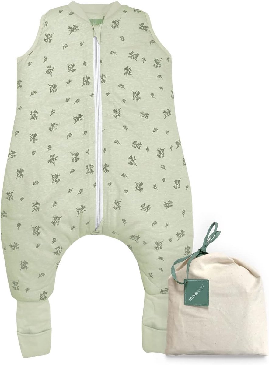 SnelShoppen - Babyslaapzak met Voeten en Sok voor Winter - 100% Katoen, 2,5 TOG, Oeko-Tex 100, Premium Kwaliteit, Botany Green, 100 cm - Ideaal voor K