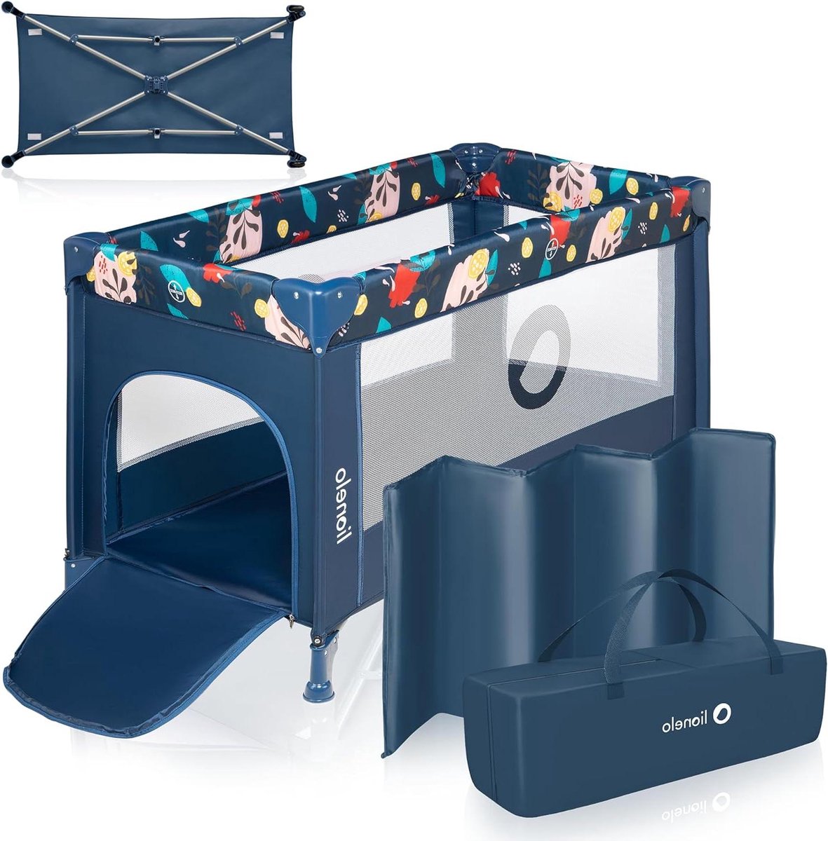 Reisbedje Opvouwbaar - Campingbedje Baby - Veilig Rusten - Met Matras en Tas - 125 x 65 cm - Donkerblauw