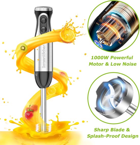 Staafmixer Set - Keukenmixer Handmixer - Maaltijden Bereiden - 1000W Krachtige Motor - 4-in-1 Accessoires - Zwart — afbeelding 5