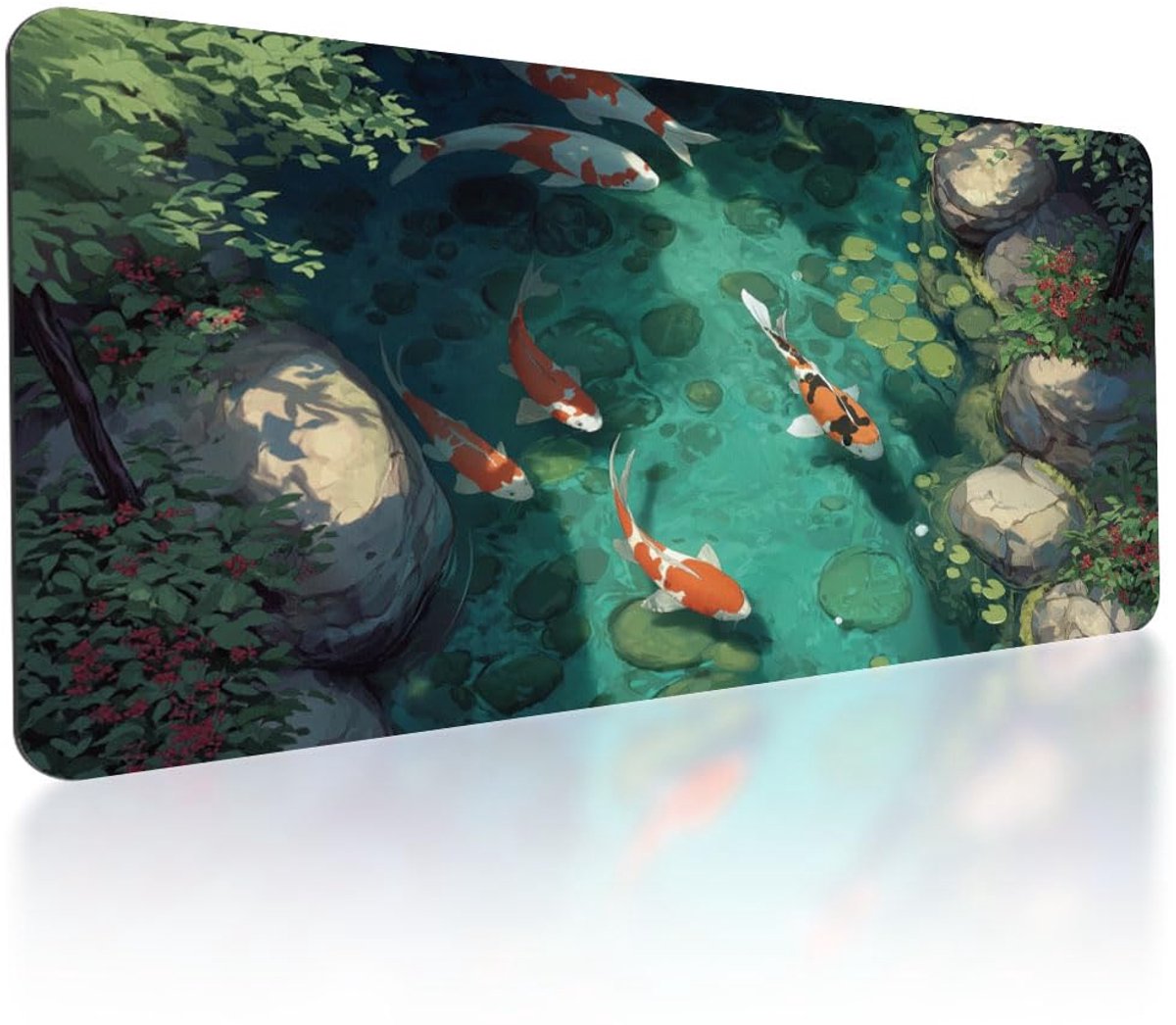 SnelShoppen - Oversized Gaming Muismat - Dierengrote Tafelonderlegger Koi Vismotief - Antislip Rubberen Basis - 80 x 40 cm - Waterdichte Afwerking - P
