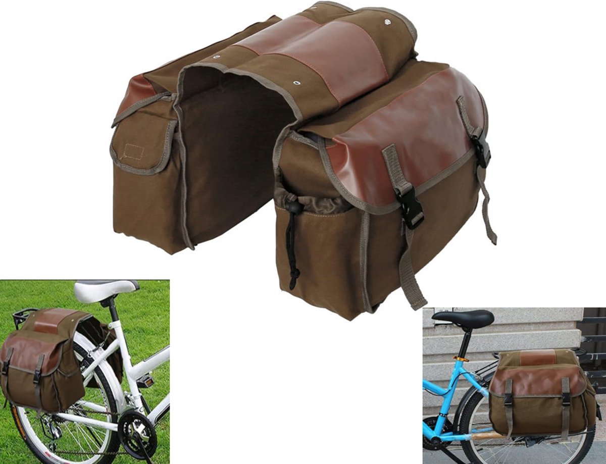KZQ Grote waterdichte zadeltas voor fiets en motor - 2 zijvakken voor gereedschap en bagage - Stevig en veelzijdig voor lange ritten - Kaki
