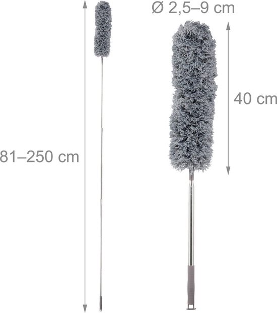 Plumeau Telescoopsteel - Stoffer Ragebol - Stof Vrij Maken - Uitschuifbaar tot 2.8m - 80-280 cm - Grijs — afbeelding 3