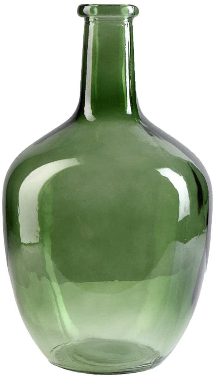 SnelShoppen - Groene Bottleneck Glazen Vaas - Vintage Vloervaas - Decoratieve Bloemencontainer met Lange Steel - Ideaal voor Salontafel, Kantoor, Brui