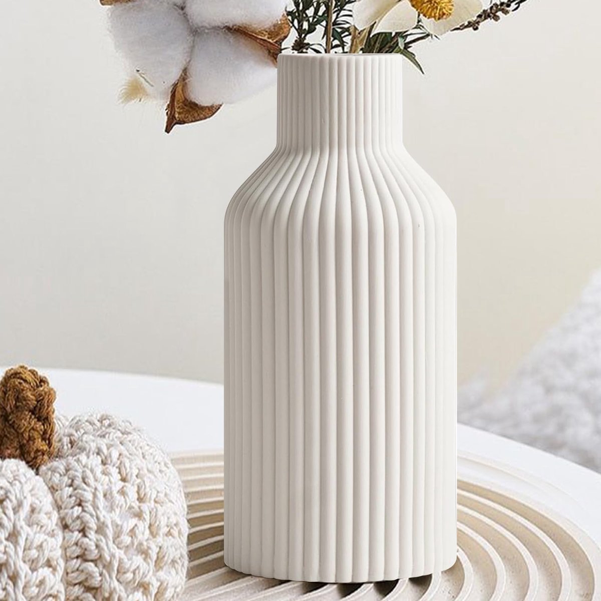 SnelShoppen - Pampas Gras Vaas 20cm - Keramische Bloemenvaas voor Moderne Boho en Scandinavische Decoratie, Perfect voor Woonkamer, Keuken, Tuin en Fe