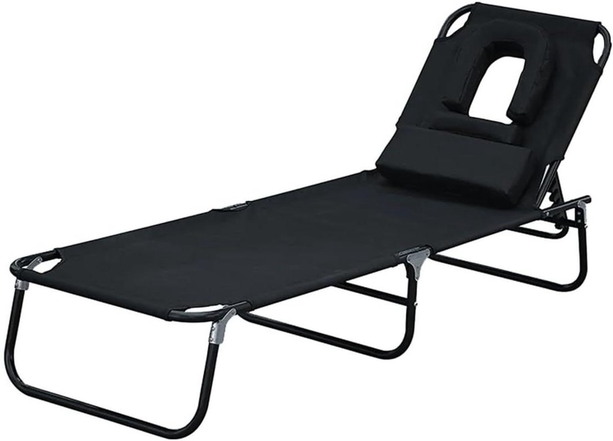 Loungebank Tuin - Ligstoel Buiten - Ontspannen Zomer - Verstelbare Rugleuning - 190x56cm - Zwart