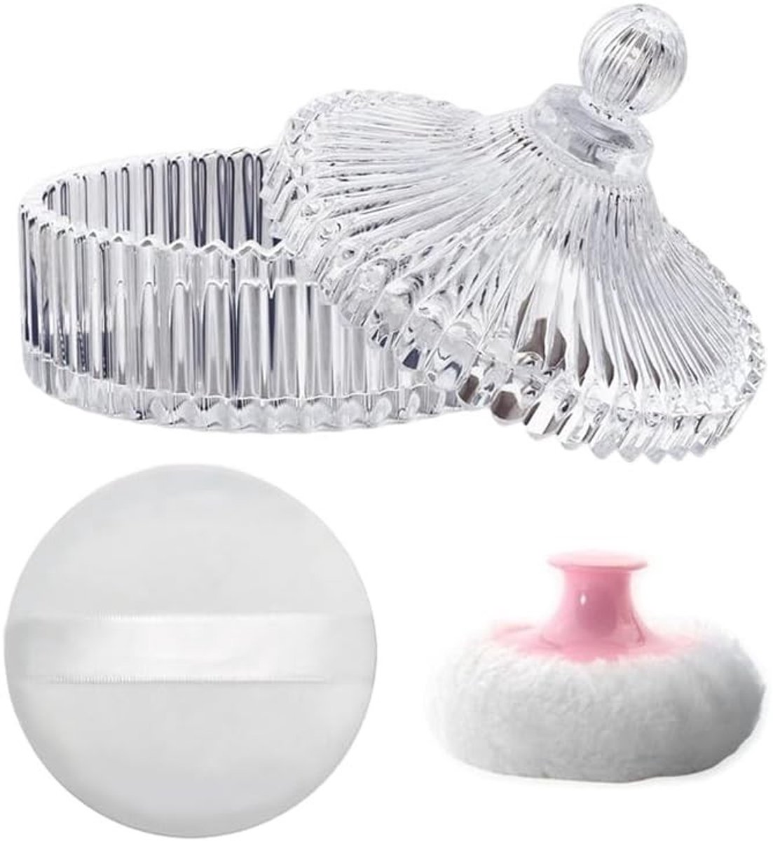 Set van Poeder Puff en Opbergdozen voor Lichaamspoeder, Ideaal voor Make-up en Verzorging, Geschikt voor Droge en Nat Gebruik