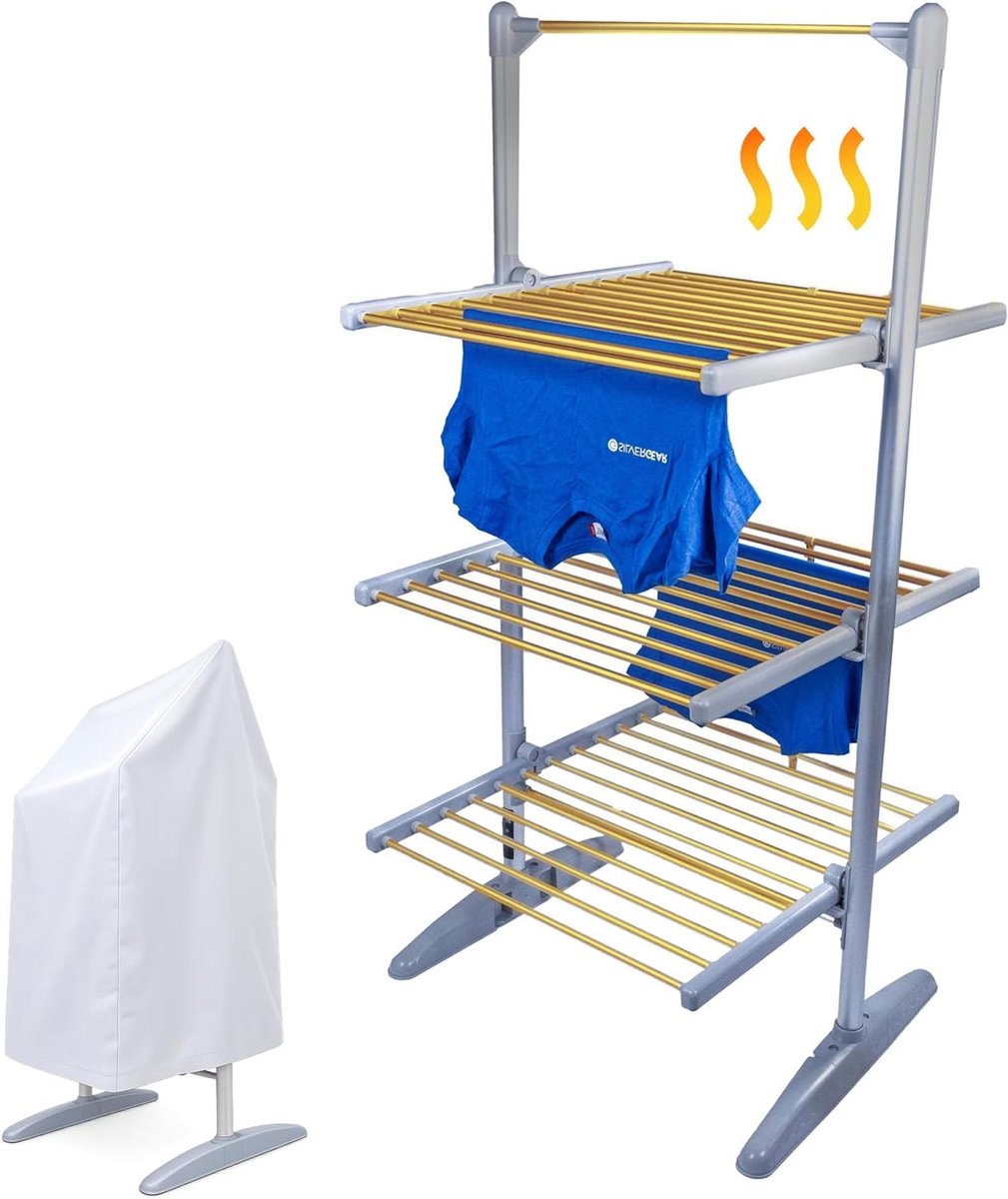 Elektrische Droogtoren Verwarmd Wasrek Kleding Drogen Instelbare Temperatuur 73x70x147 cm Grijs
