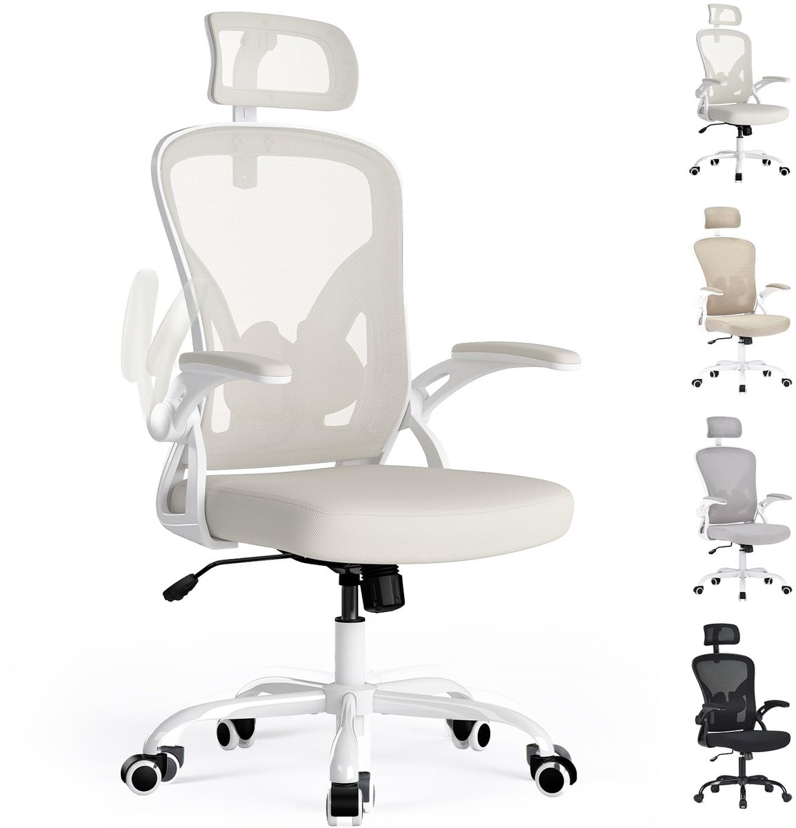 SnelShoppen - Ergonomische Bureaustoel met Armleuningen, Comfortabele Wielenstoel voor Thuiswerk, Wit - Ideaal voor Kantoor, Studie en Gaming