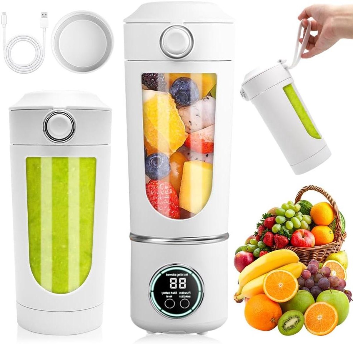 Draagbare Mixer - Mini Blender - Smoothies Maken - 12 Roestvrijstalen Bladen - 700 ml - Wit