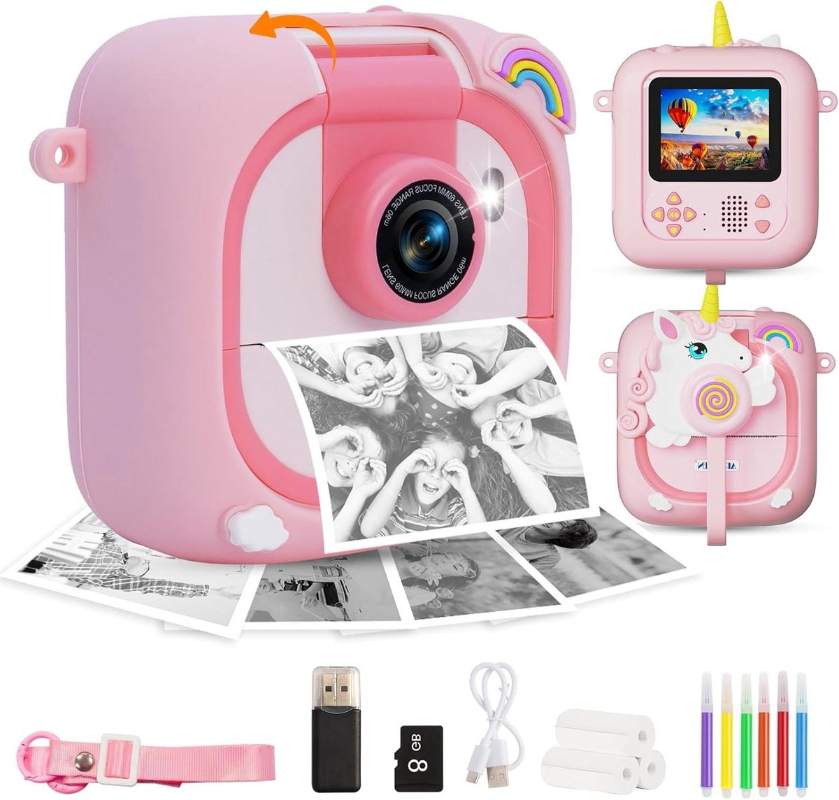 Kinder Camera - Directe Camera - Foto's Maken - 180° Roteerbare Lens - 8GB Opslag - Roze