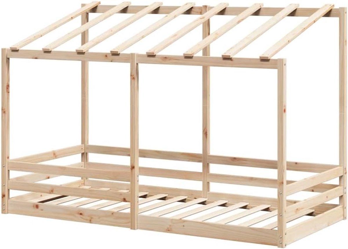 Kinderbed huisje - Peuterbed junior - Spelen en slapen - Massief grenenhout - 100x200 cm - Natuurlijk hout