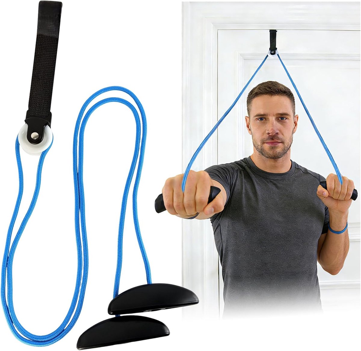 SnelShoppen - Schoudertrainer Pulley voor Fysiotherapie, Trekkoord voor Thuis, Schouderrevalidatie Boven de Deur, Armrevalidatie Oefening voor Frozen