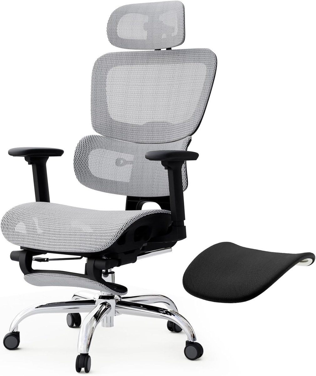 Ergonomische bureaustoel met voetsteun - hoogteverstelbaar mesh - 135° rugleuning - ShopVlot