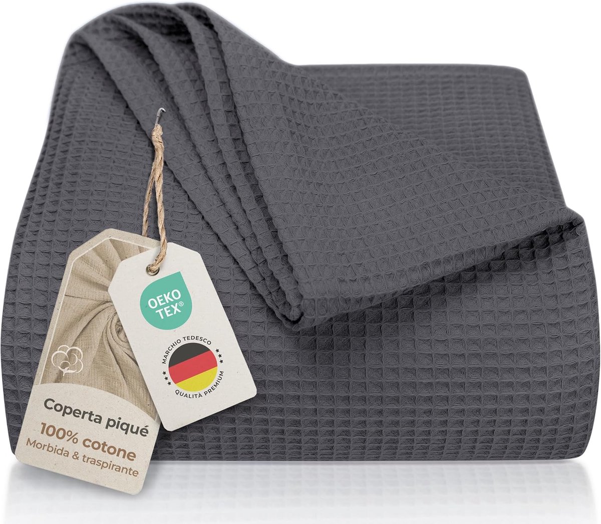 SnelShoppen - LAYNENBURG Premium sprei 150 x 200 cm - Wafelpiqué deken 100% katoen - Lichte zomerdeken met wafellook - Katoenen sprei voor bed, bank e