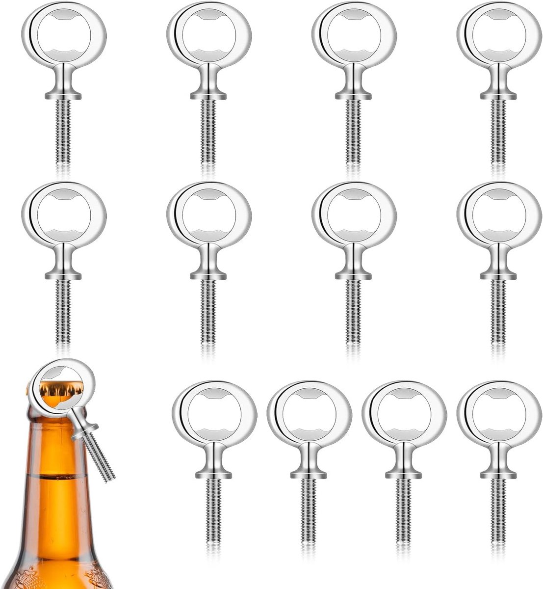 SnelShoppen - 12 Stuks Flesopener Set - Metalen Bierflesopener met Schroefdraad - Ideaal voor Bruiloft, Thuis, Pub en Outdoor - Duurzaam en Handig