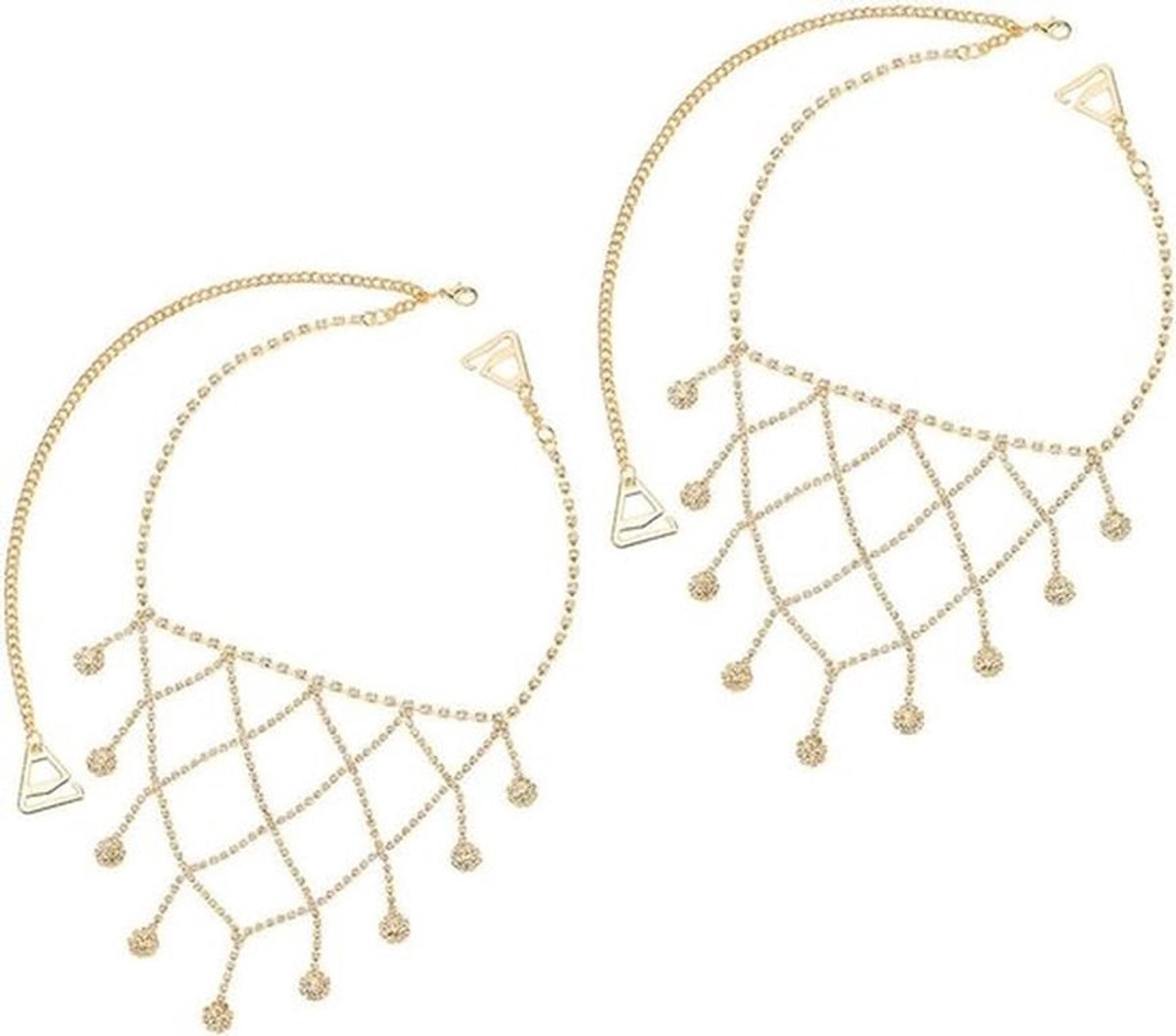 Schouderbeha met strasssteentjes en lichaamsketting - Elegant schouderharnas met driehoek en kwasten - Perfect voor zomer, bikini, bruiloft
