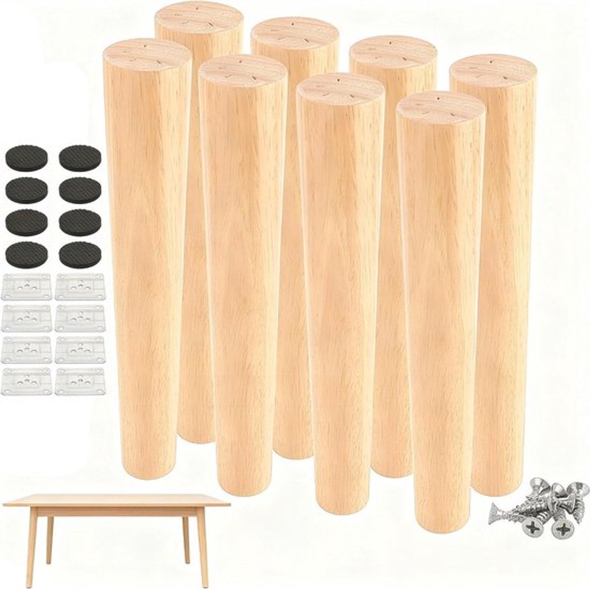 Houten meubelpoten set met montageplaten - 30cm - Eiken - Robuust - Zware belasting - Bed - Kast - Stoel - Tafel