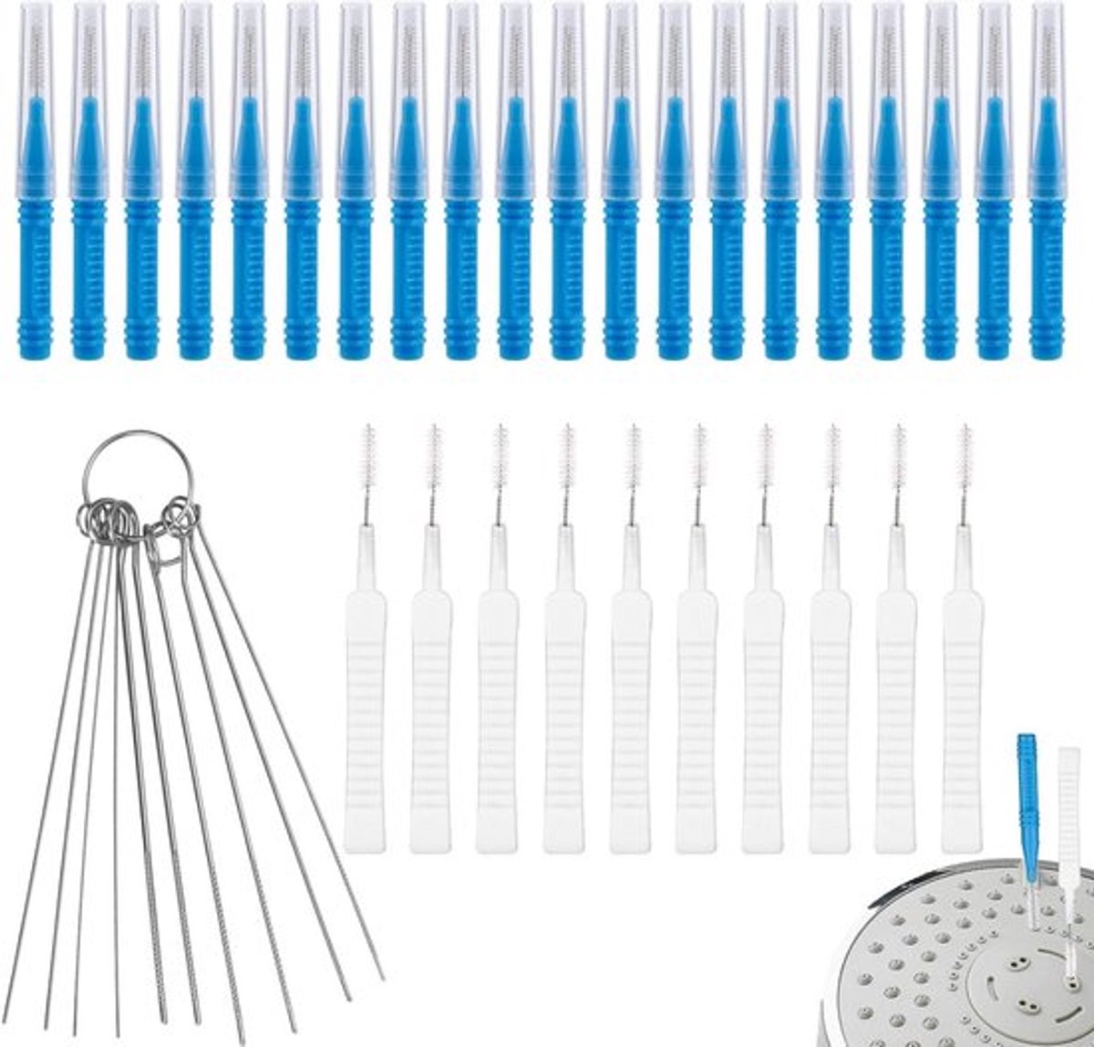 Douchekop Reinigingsborstels - Anti-Verstoppings Accessoires voor Badkamer - Gootsteen Ontstopper - 40st - Meerdere Maten - Sproeier Picks - Kleine Gaten Kraan - Douchekop Reinigingshulpmiddelen