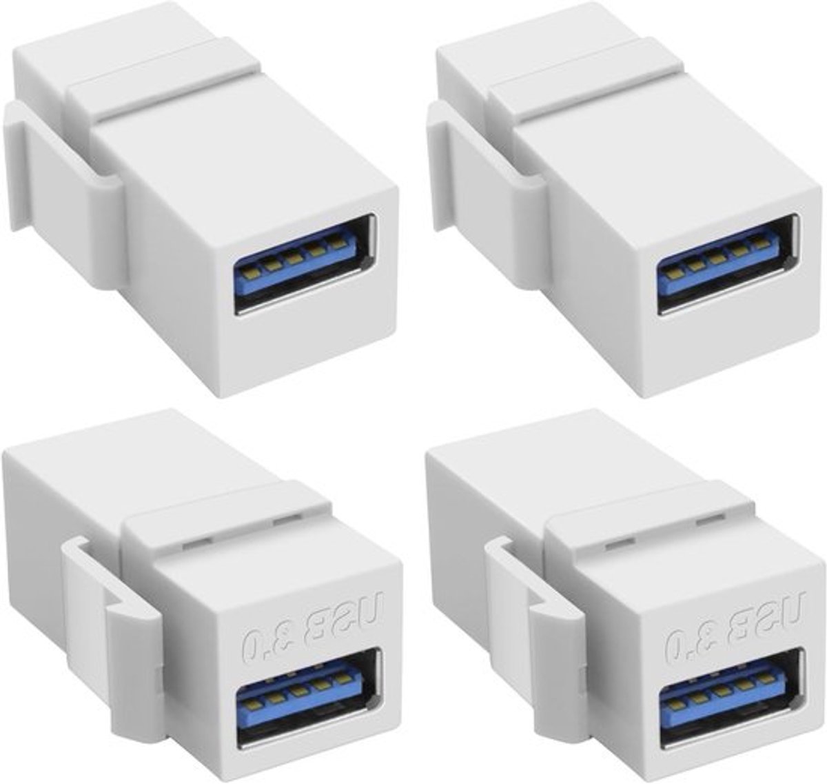 USB 3.0 Keystone-adapter - Type-A Vrouwelijke Connector voor Wandpaneel en Oppervlaktebox - 4 Stuks met 5 Gbps Snelheid en Eenvoudige Installatie