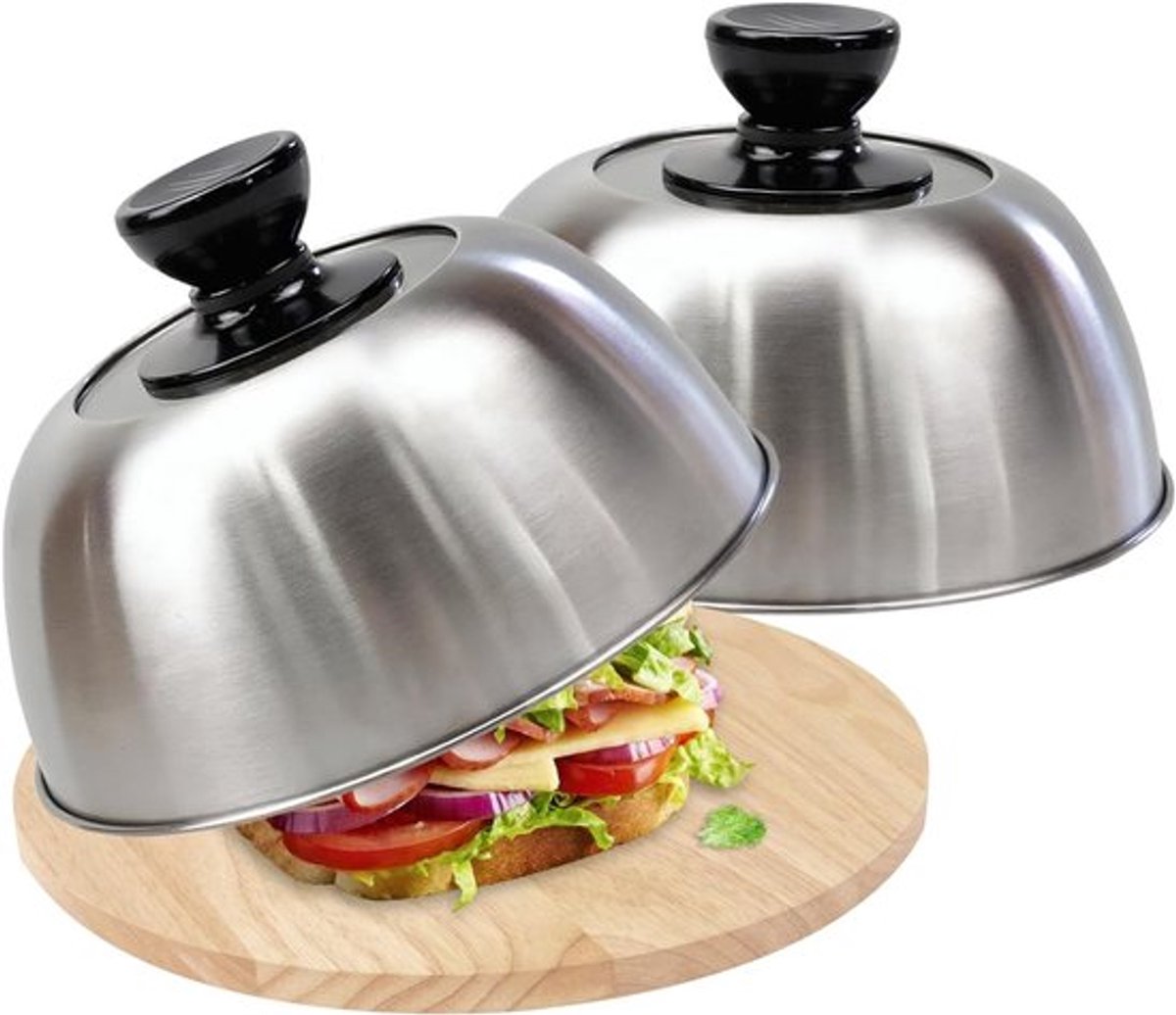 Set van 2 Grillbelletjes van RVS, 16 × 7 cm, inclusief 20 Olieabsorberende Papieren voor Perfecte Burgers en Steaks