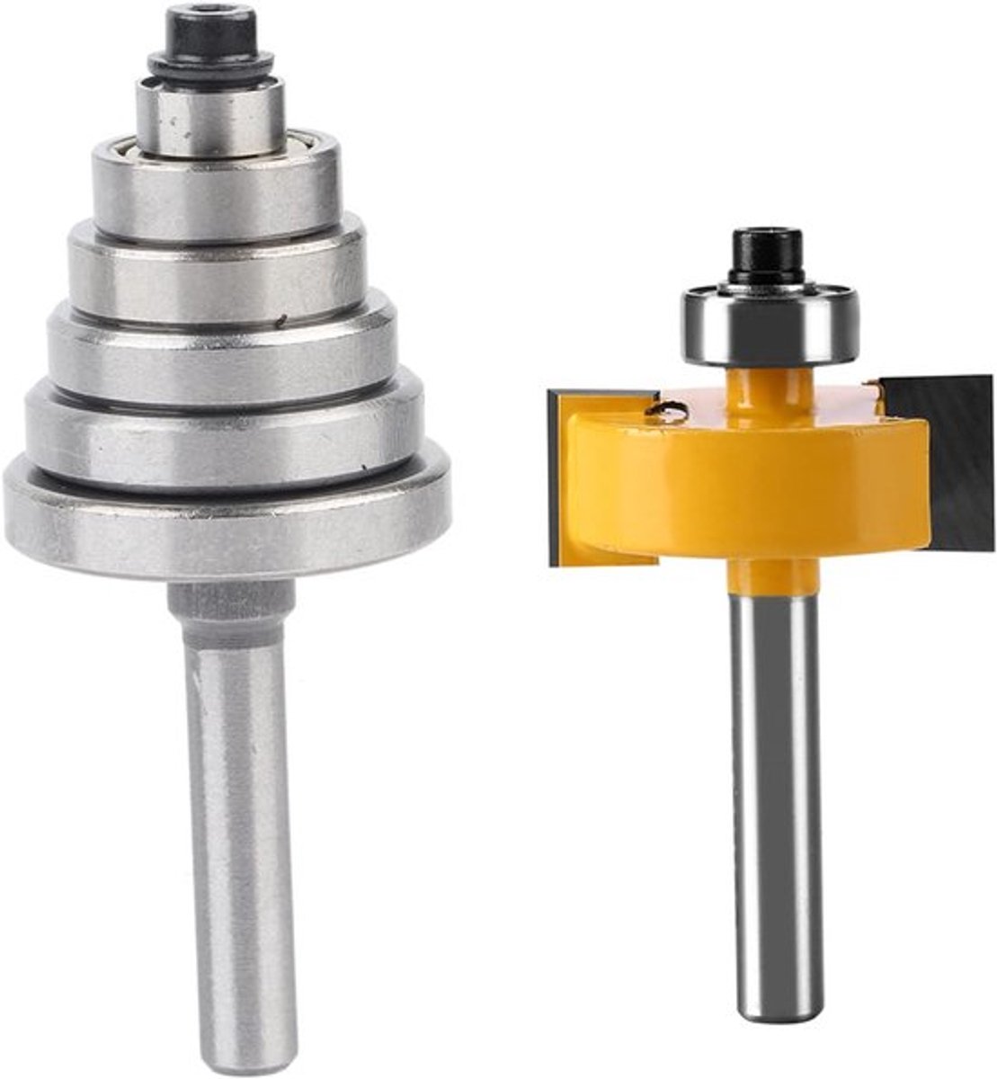 Cutter met 1/2" en 1/4" Shank, Gidsbusset met 7 Lager voor Houtbewerking, Ideaal voor Massief Hout en Multiplex