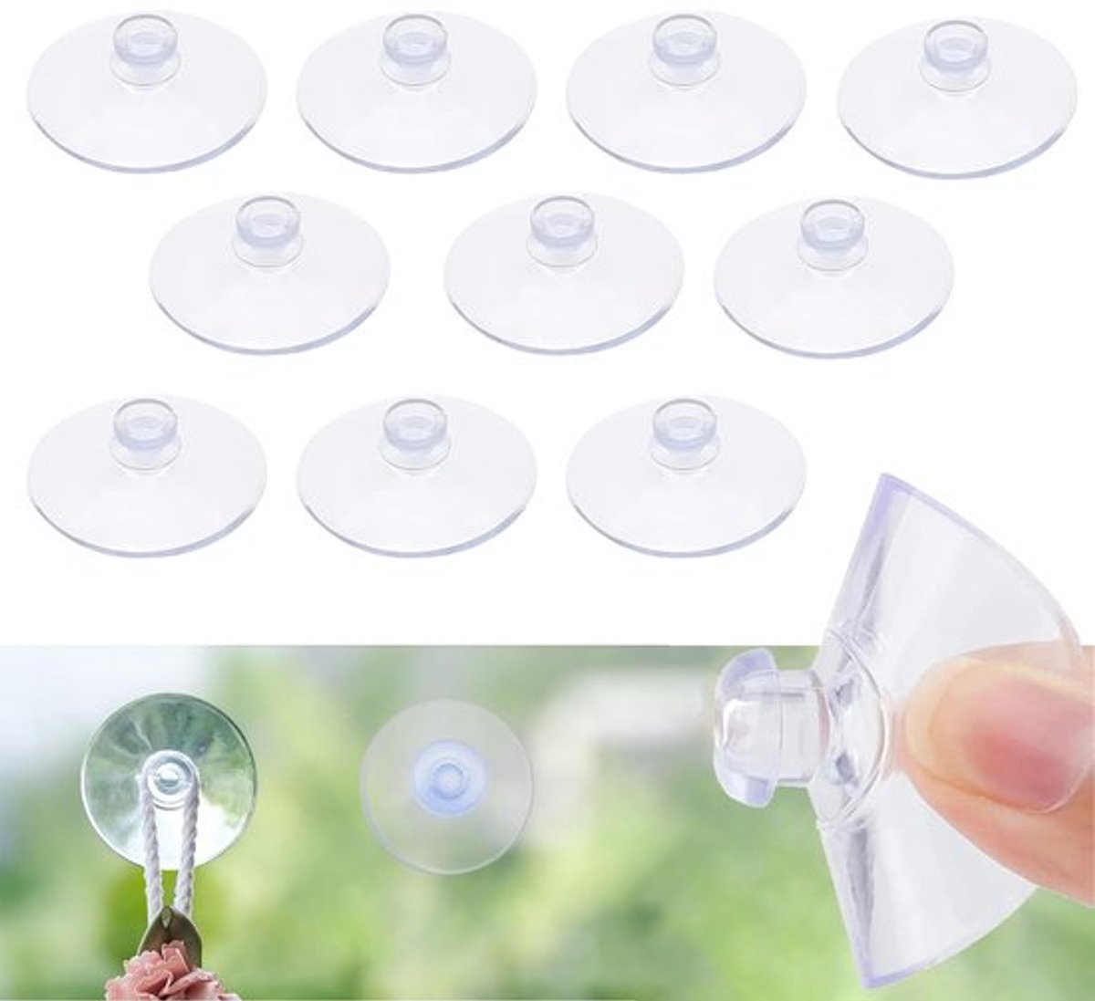 Zuignappen 10 stuks - Transparant PVC - 20 mm - Voor gladde oppervlakken - Zonder haken - Sterke hechting - Zuignapjes