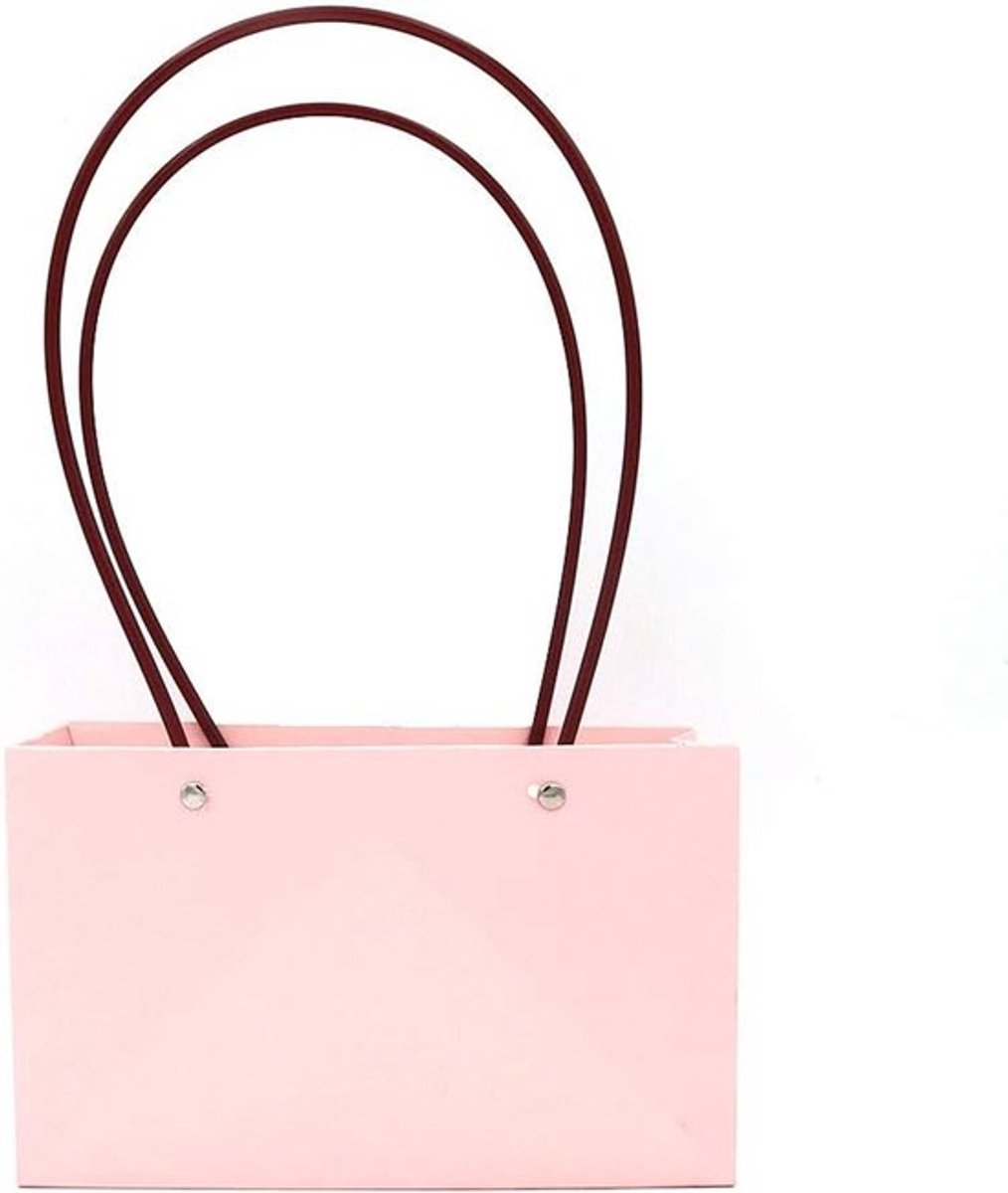 Vijf Stuks Waterdichte Kraft Papieren Bloemen Gift Bags met Handvat voor Verjaardagen, Bruiloften en Feestjes - Roze Decoratie