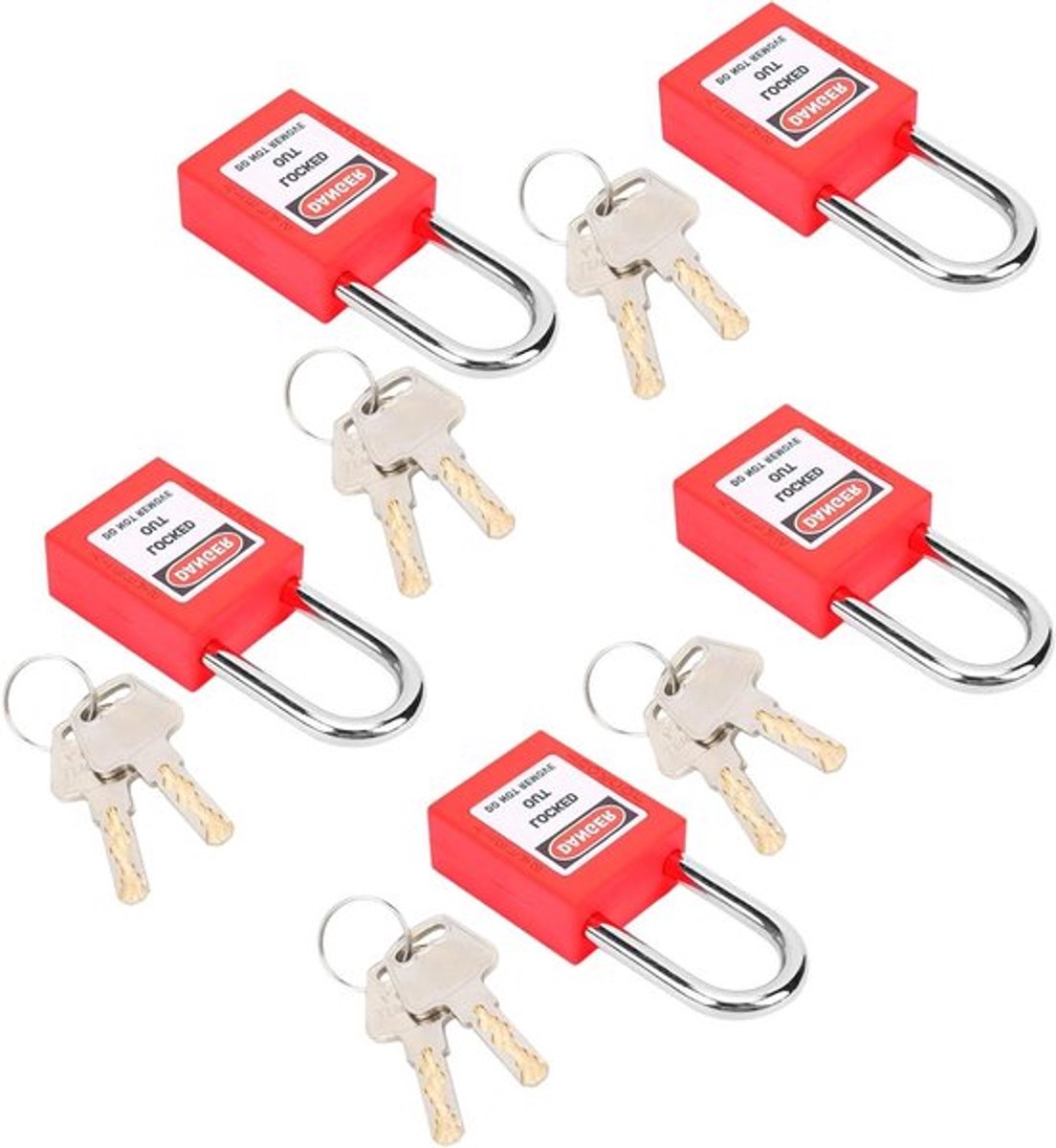 Isolatie Nylon PA Jack Ratelsleutel Hangsloten Set - 38mm - voor Energie Transport - Rood - 5 Stuks