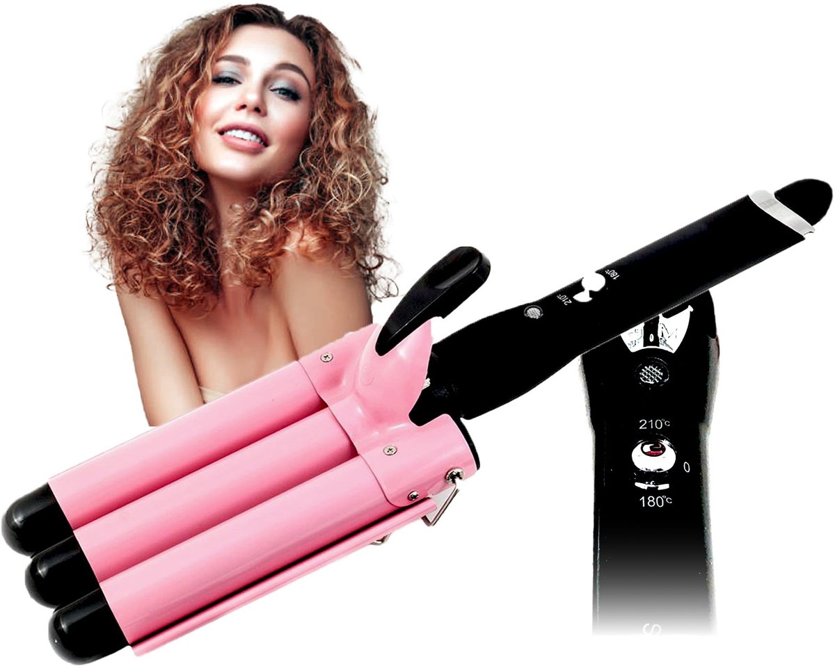SnelShoppen - Professionele Stijltang met 3 Takken Krulspelden - 3 Golven, Snelle Opwarming, 180°C-210°C, Ideaal voor Feest, Dagelijks Gebruik, Kleur: