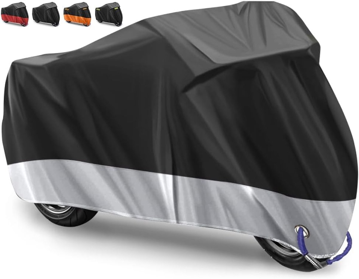 SnelShoppen - Waterdichte Motorhoes 210D Oxford Stof - Motorfietshoezen voor Binnen en Buiten - Bescherming tegen UV, Regen, Stof en Sneeuw - Zilver-N