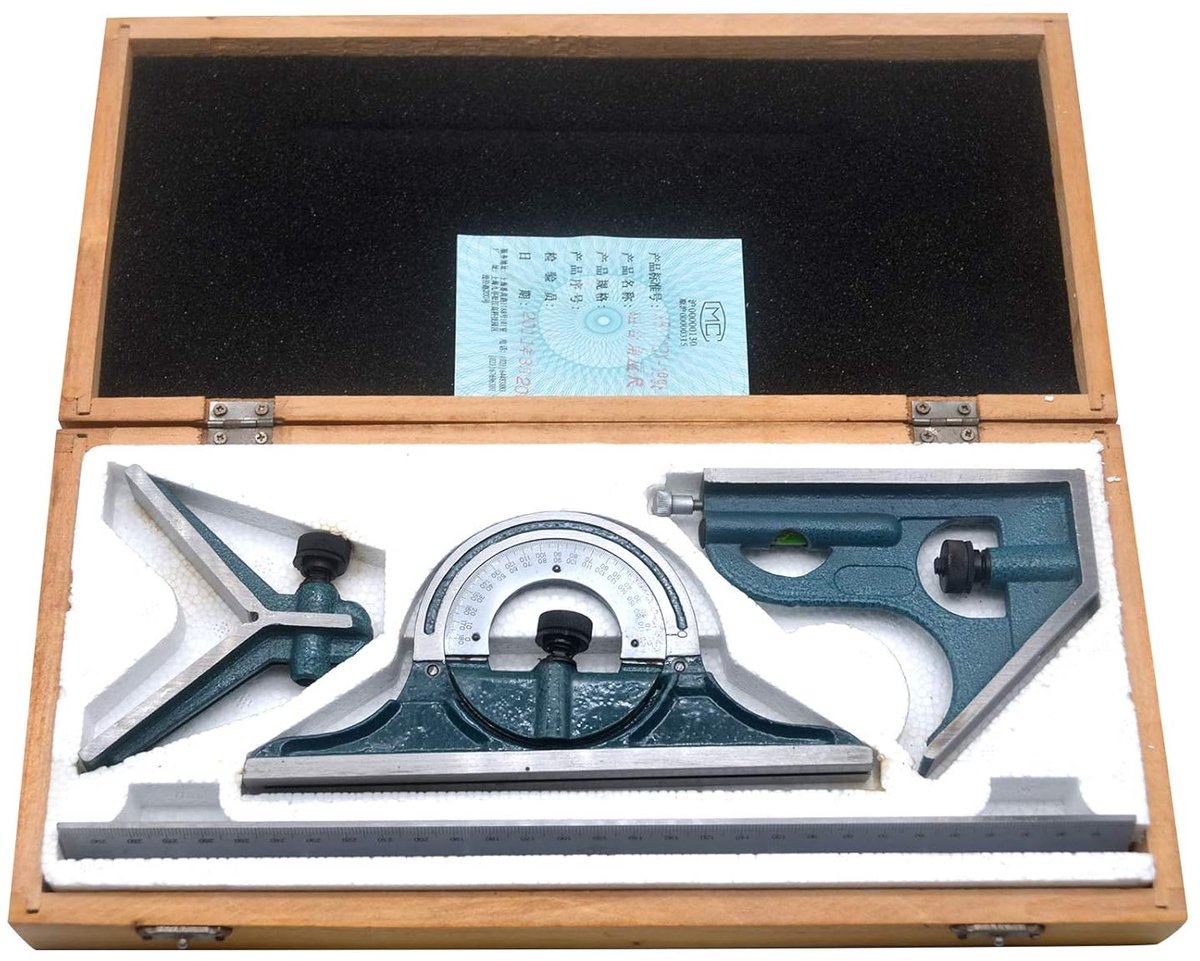 12'' 4-in-1 combinatie vierkant en liniaal set met gradenboog en satijnen afwerking, precisie meetgereedschap voor houtbewerking en constructie