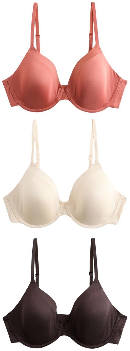Next Dames - Set van 3 gladmakende A-E Ultimate Comfort T-shirtbeha's met vulling - Bruin Chocolate Brown/Rust/Cream
