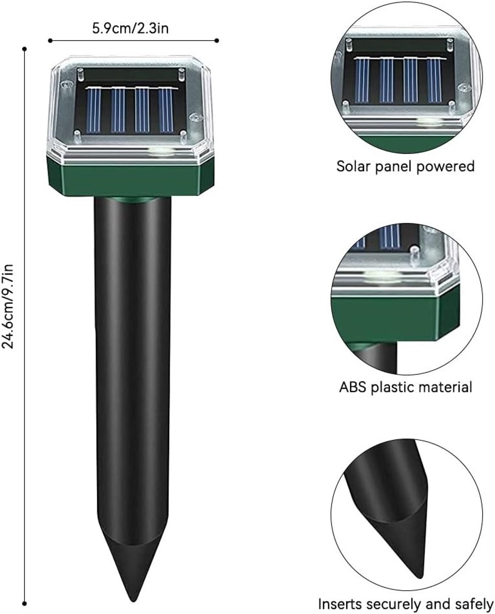 Ultrasone Solar Mollenafschrikker Set van 4 - Waterdichte Mollenbestrijding en Gopher Hoses