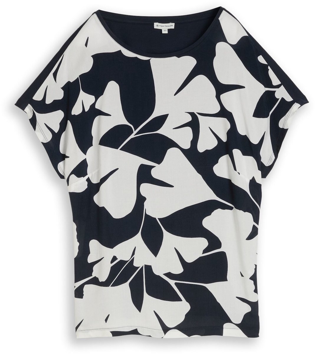 Tom Tailor - Plus Size - T-shirt in materiaalmix - Maat 52 - big navy ginkgo