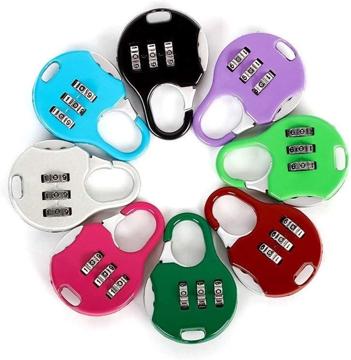 Mini Hangslot met 3 Cijfers, Resetbaar Combinatieslot voor Reisbagage, Koffers, Set van 6 in Diverse Kleuren