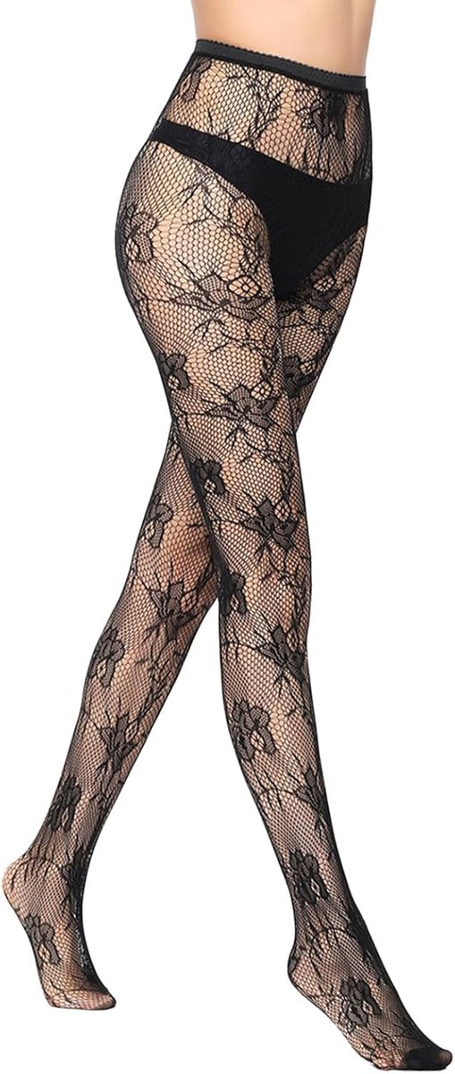 Verleidelijke zwarte netpanty's voor dames, perfect voor verschillende gelegenheden, maat 155-175 cm en 45-90 kg