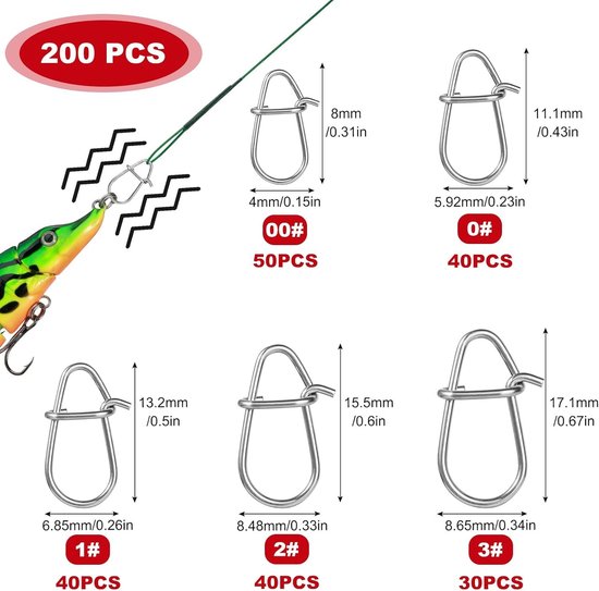 Duo Lock Sea Fish Gourd Pin Clips - 200 Stuks in 5 Maten voor Vissen, Loodjes en Aasverbindingen — afbeelding 5