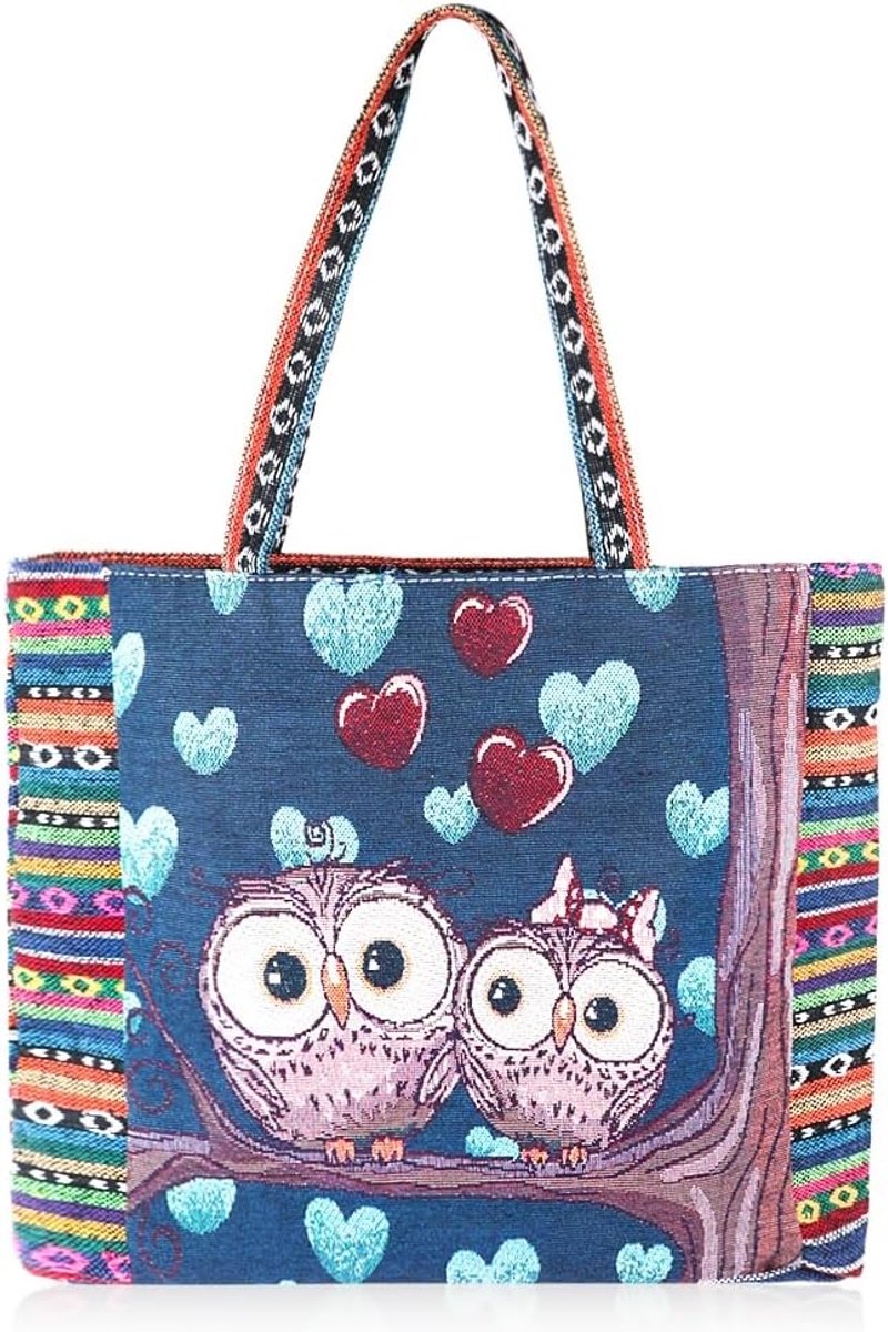 Canvas Uil Tote Bag - Esthetische Gehaakte Hobo Handtas met Ritsvak - Herbruikbare Schoudertas voor Vrouwen, Perfect voor Strand en Boodschappen
