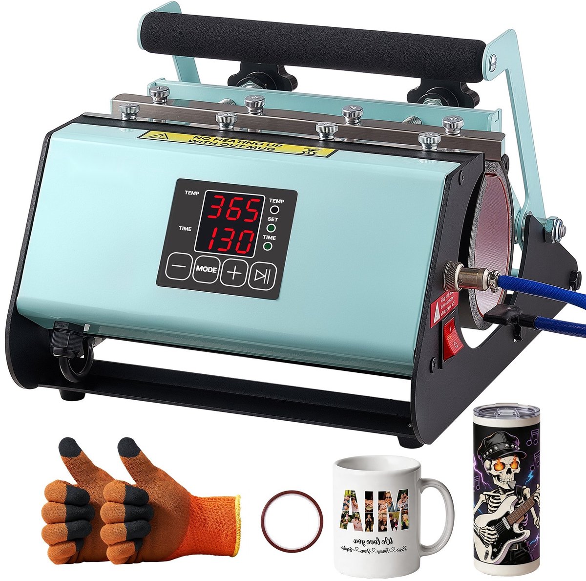 Mokkenpers - Sublimatiepers voor mokken en bekers - Inhoud 887 ml - Eenvoudige temperatuur- en tijdsinstelling - Inclusief hittebestendige handschoenen en tape - Groen